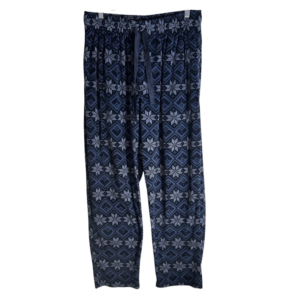 George Men Pajama Pants Blue Fair Isle Snowflake Lounge Sleep Pants Size M 32-34